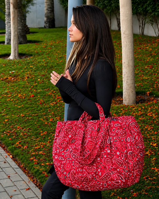 Smiley Bandana Tote Bag in Red