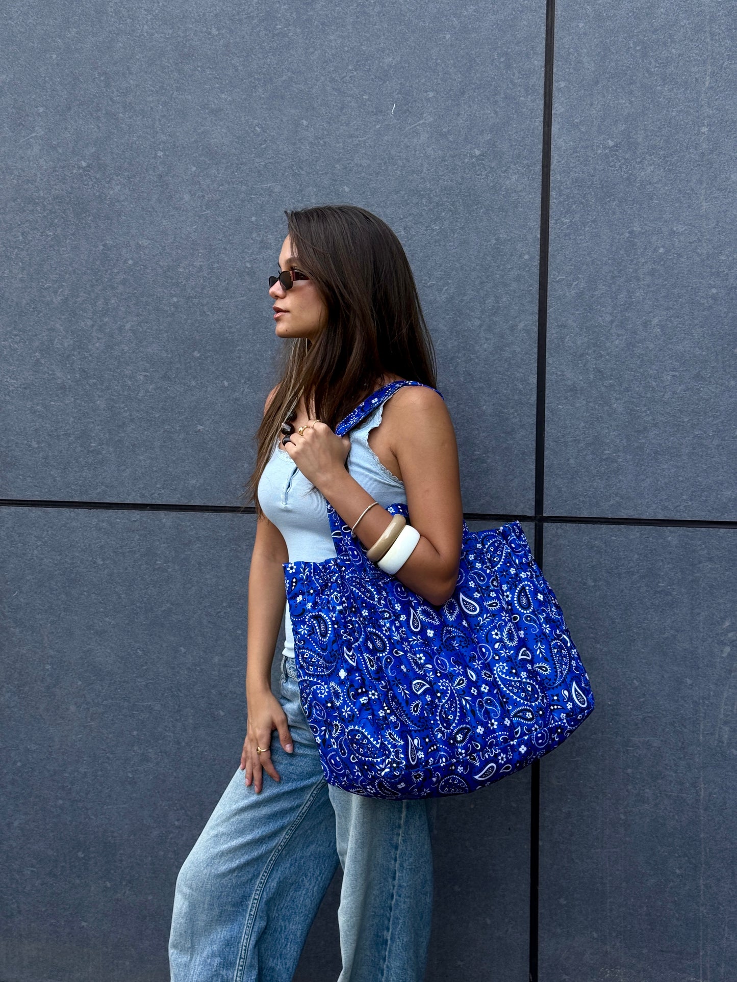 Smiley Bandana Tote Bag in Blue