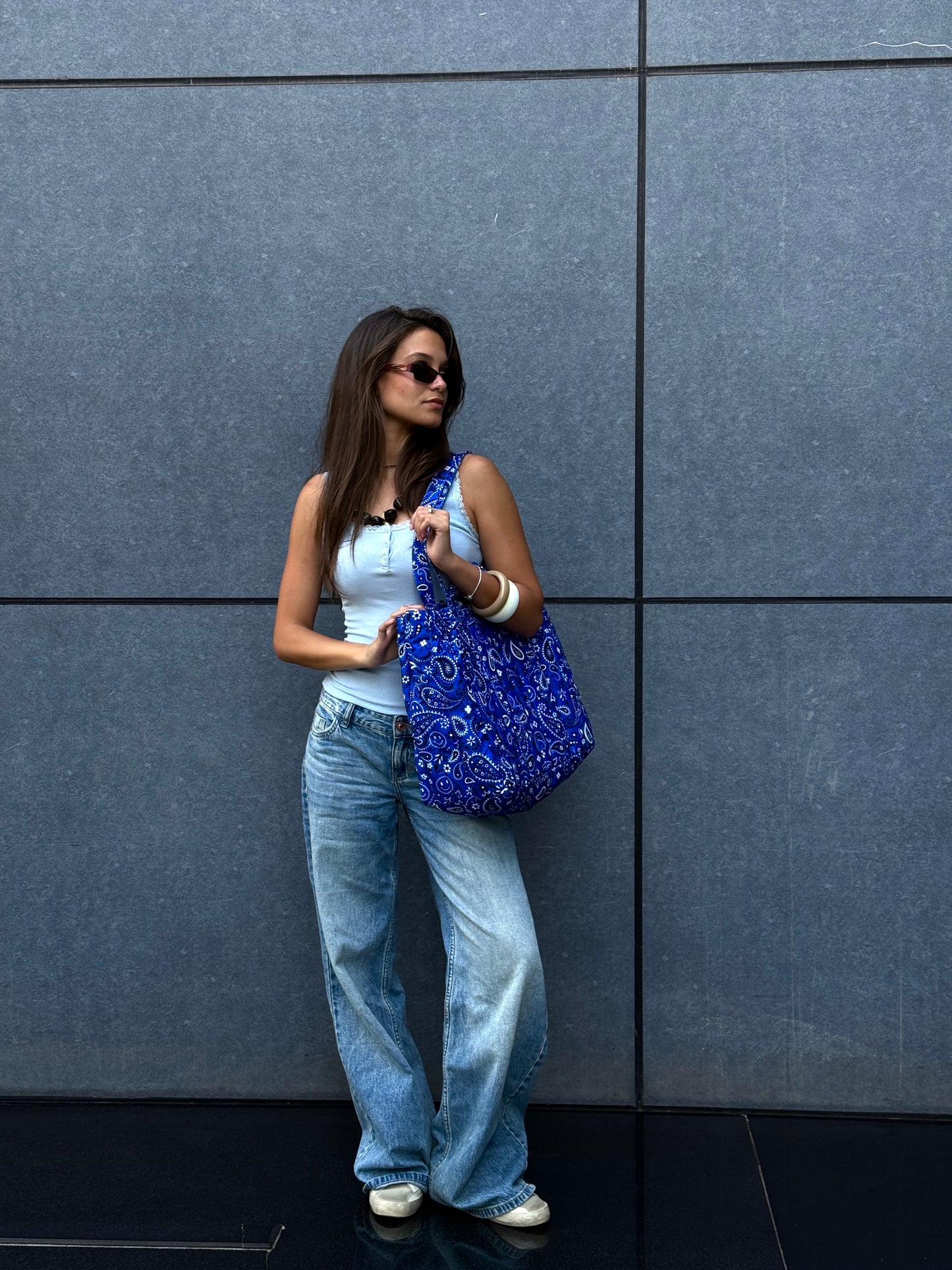 Smiley Bandana Tote Bag in Blue